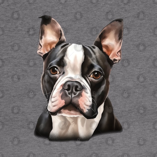 Boston Bull Terrier Portrait by AI Art Originals